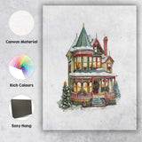 Elegant Victorian Winter House with Christmas Decorations Watercolour Canvas Wall Art Print Decor Picture Ready to Hang