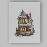Elegant Victorian Winter House with Christmas Decorations Watercolour Canvas Wall Art Print Decor Picture Ready to Hang