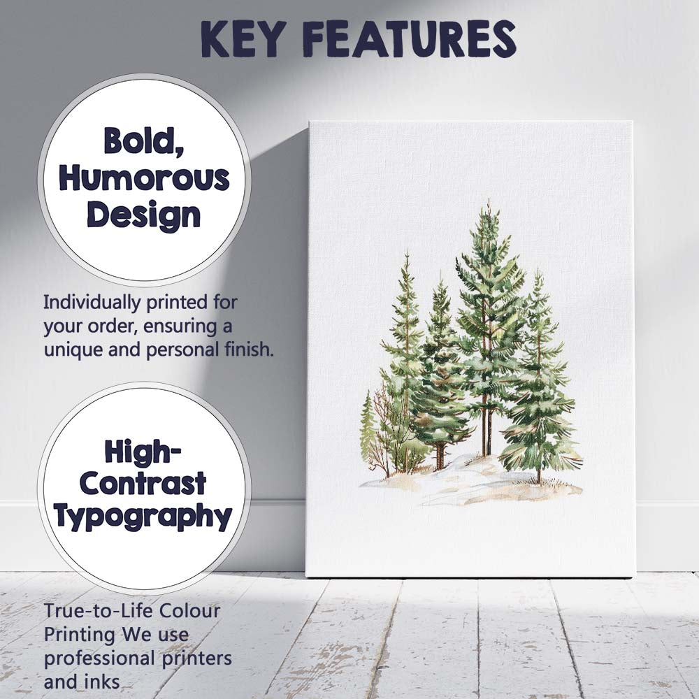 Snowy Evergreen Forest Woodland Watercolour Nature Landscape Canvas Wall Art Print Decor Picture Ready to Hang