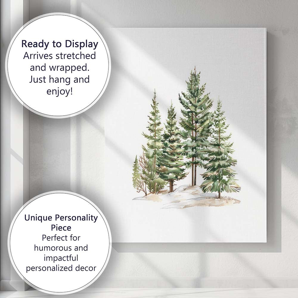 Snowy Evergreen Forest Woodland Watercolour Nature Landscape Canvas Wall Art Print Decor Picture Ready to Hang