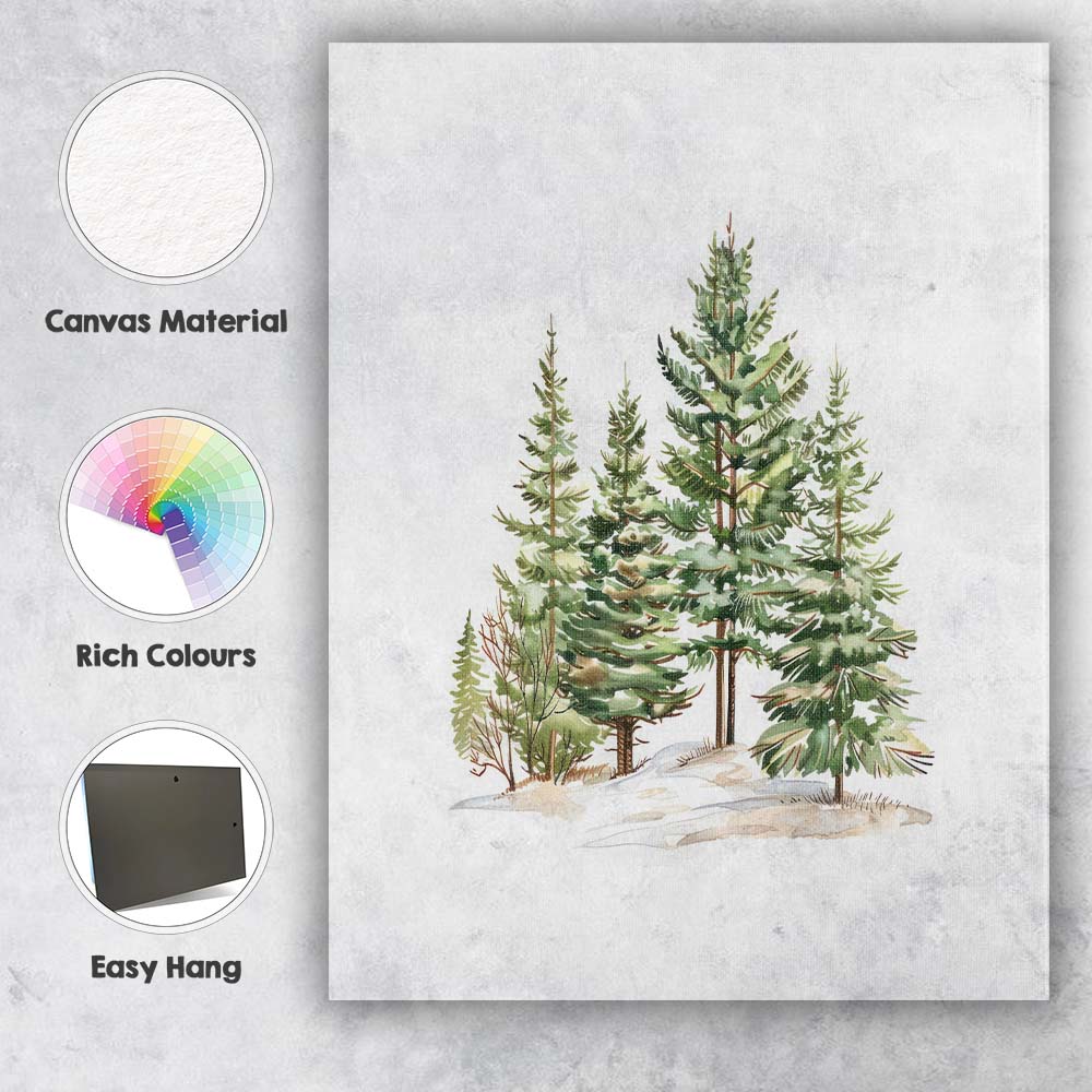Snowy Evergreen Forest Woodland Watercolour Nature Landscape Canvas Wall Art Print Decor Picture Ready to Hang