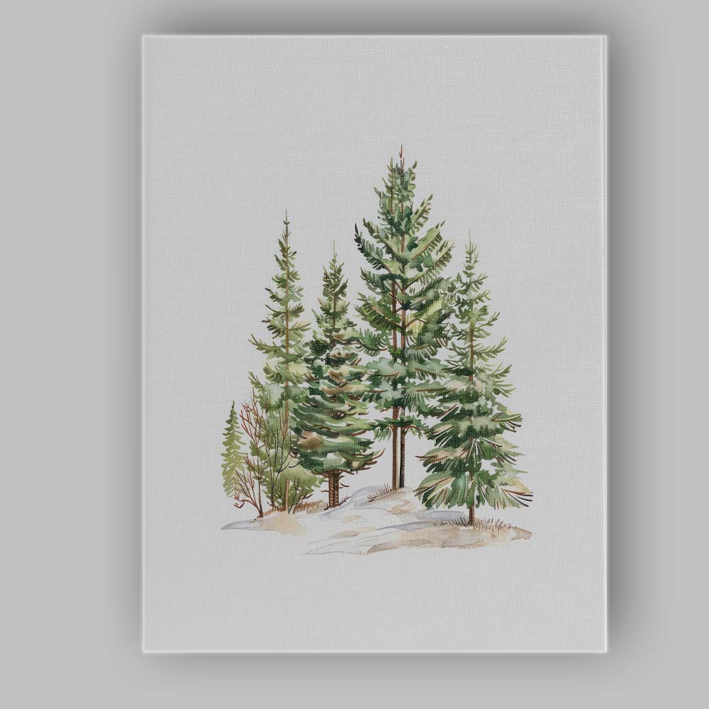 Snowy Evergreen Forest Woodland Watercolour Nature Landscape Canvas Wall Art Print Decor Picture Ready to Hang