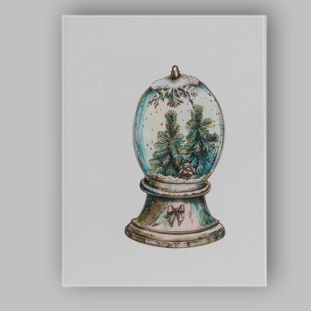 Watercolour Winter Snow Globe Pine Forest Christmas Illustration Canvas Wall Art Print Decor Picture Ready to Hang