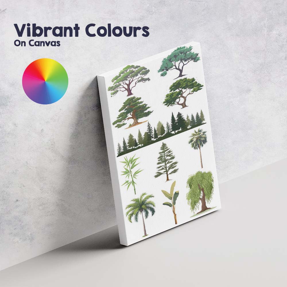 Green Tree Variety Botanical Forest Vector Illustration Canvas Wall Art Print Decor Picture Ready to Hang
