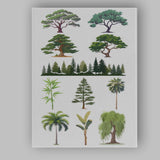 Green Tree Variety Botanical Forest Vector Illustration Canvas Wall Art Print Decor Picture Ready to Hang