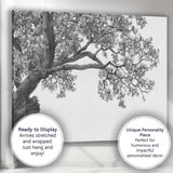 Monochrome Oak Tree Branch Canopy Detailed Nature Drawing Canvas Wall Art Print Decor Picture Ready to Hang