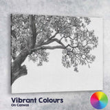 Monochrome Oak Tree Branch Canopy Detailed Nature Drawing Canvas Wall Art Print Decor Picture Ready to Hang