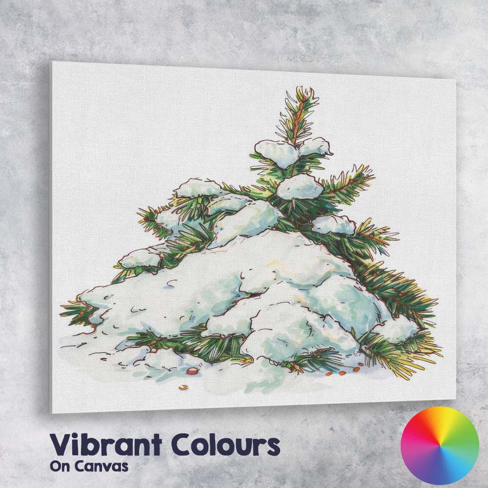 Watercolour Snow Covered Pine Branch Winter Woodland Scene Canvas Wall Art Print Decor Picture Ready to Hang