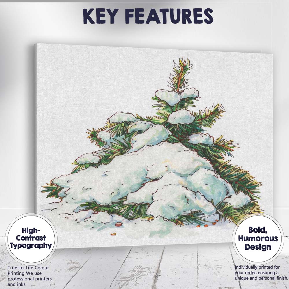 Watercolour Snow Covered Pine Branch Winter Woodland Scene Canvas Wall Art Print Decor Picture Ready to Hang