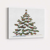 Decorated Snowy Christmas Tree Festive Winter Illustration Canvas Wall Art Print Decor Picture Ready to Hang