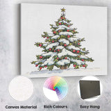 Decorated Snowy Christmas Tree Festive Winter Illustration Canvas Wall Art Print Decor Picture Ready to Hang