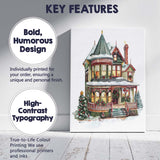 Victorian Christmas House Snowy Holiday Village Illustration Canvas Wall Art Print Decor Picture Ready to Hang