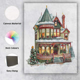 Victorian Christmas House Snowy Holiday Village Illustration Canvas Wall Art Print Decor Picture Ready to Hang