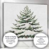 Snow Covered Evergreen Pine Tree Winter Woodland Botanical Illustration Canvas Wall Art Print Decor Picture Ready to Hang