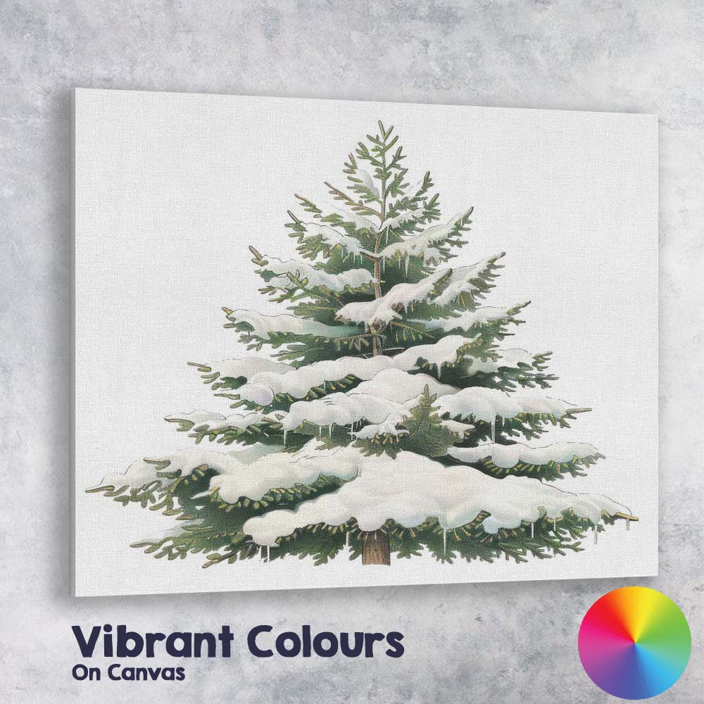 Snow Covered Evergreen Pine Tree Winter Woodland Botanical Illustration Canvas Wall Art Print Decor Picture Ready to Hang