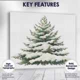 Snow Covered Evergreen Pine Tree Winter Woodland Botanical Illustration Canvas Wall Art Print Decor Picture Ready to Hang