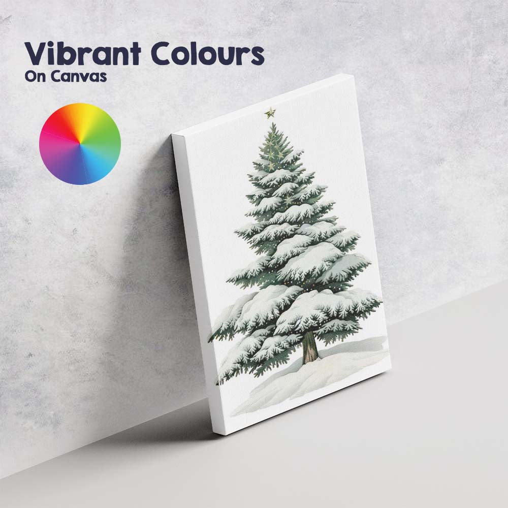 Snow Covered Festive Evergreen Tree Winter Holiday Illustration Canvas Wall Art Print Decor Picture Ready to Hang