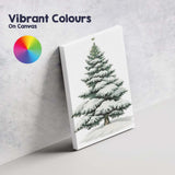 Snow Covered Festive Evergreen Tree Winter Holiday Illustration Canvas Wall Art Print Decor Picture Ready to Hang