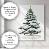 Snow Covered Festive Evergreen Tree Winter Holiday Illustration Canvas Wall Art Print Decor Picture Ready to Hang