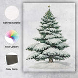 Snow Covered Festive Evergreen Tree Winter Holiday Illustration Canvas Wall Art Print Decor Picture Ready to Hang