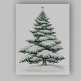 Snow Covered Festive Evergreen Tree Winter Holiday Illustration Canvas Wall Art Print Decor Picture Ready to Hang