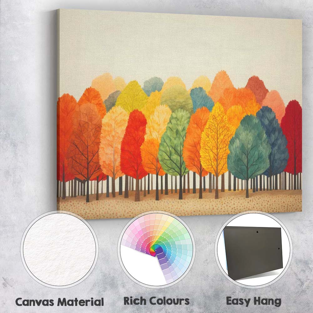 Colourful Autumn Forest Watercolour Woodland Landscape Nature Canvas Wall Art Print Decor Picture Ready to Hang
