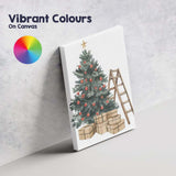 Festive Christmas Tree Red Baubles Gifts And Ladder Watercolour Canvas Wall Art Print Decor Picture Ready to Hang