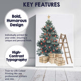 Festive Christmas Tree Red Baubles Gifts And Ladder Watercolour Canvas Wall Art Print Decor Picture Ready to Hang