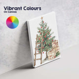 Traditional Christmas Tree With Presents Rustic Ladder Watercolour Canvas Wall Art Print Decor Picture Ready to Hang