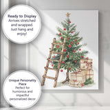 Traditional Christmas Tree With Presents Rustic Ladder Watercolour Canvas Wall Art Print Decor Picture Ready to Hang
