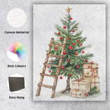Traditional Christmas Tree With Presents Rustic Ladder Watercolour Canvas Wall Art Print Decor Picture Ready to Hang