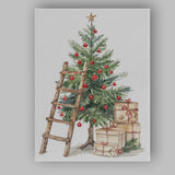 Traditional Christmas Tree With Presents Rustic Ladder Watercolour Canvas Wall Art Print Decor Picture Ready to Hang