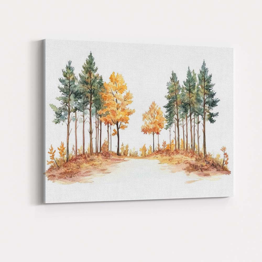Autumn Woodland Path Watercolour Forest Landscape Nature Canvas Wall Art Print Decor Picture Ready to Hang
