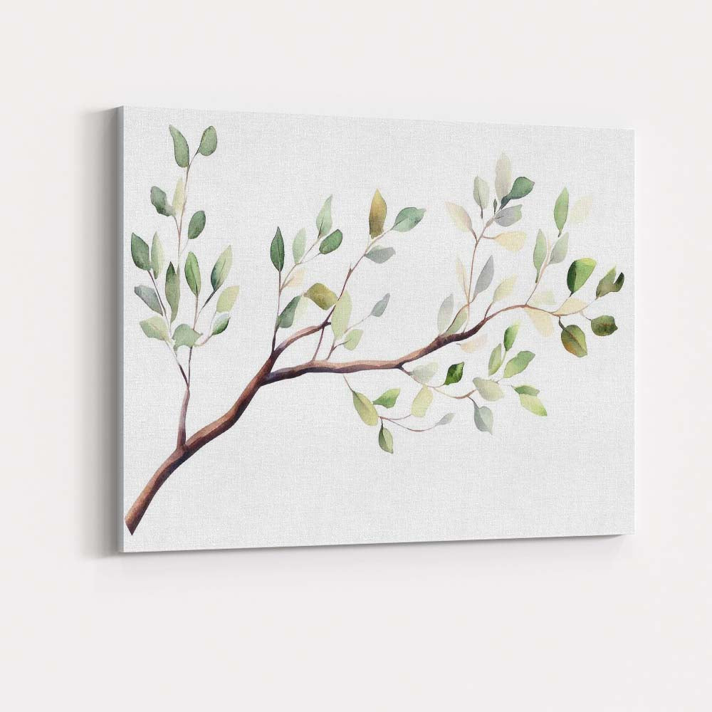 Watercolour Eucalyptus Branch Botanical Green Foliage Nature Illustration Canvas Wall Art Print Decor Picture Ready to Hang
