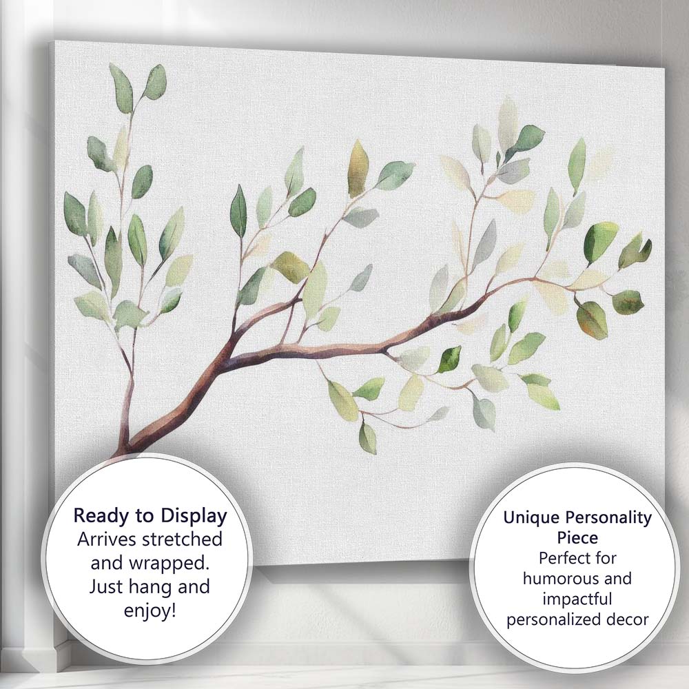 Watercolour Eucalyptus Branch Botanical Green Foliage Nature Illustration Canvas Wall Art Print Decor Picture Ready to Hang