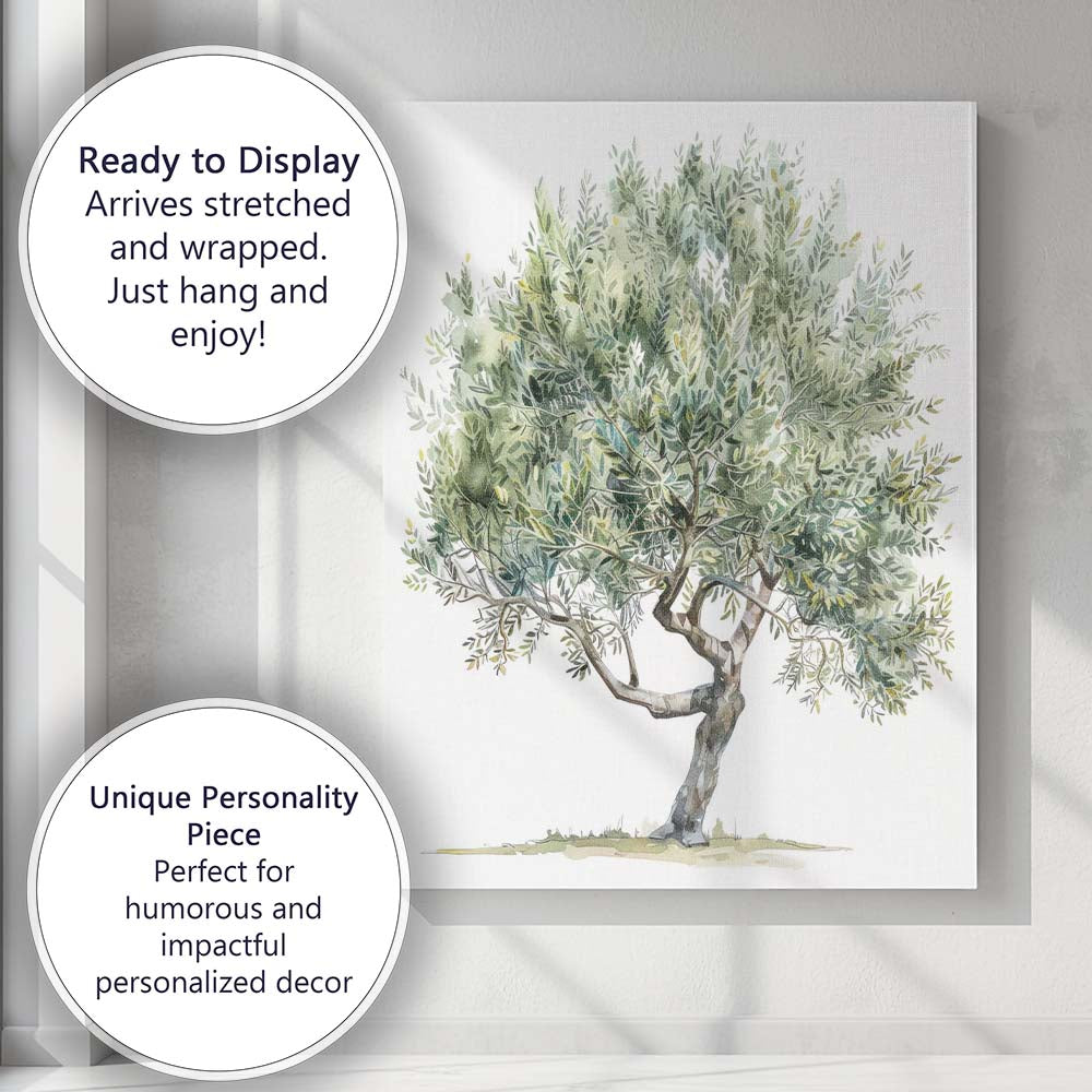 Soft Green Olive Tree Watercolour Rustic Mediterranean Landscape Canvas Wall Art Print Decor Picture Ready to Hang