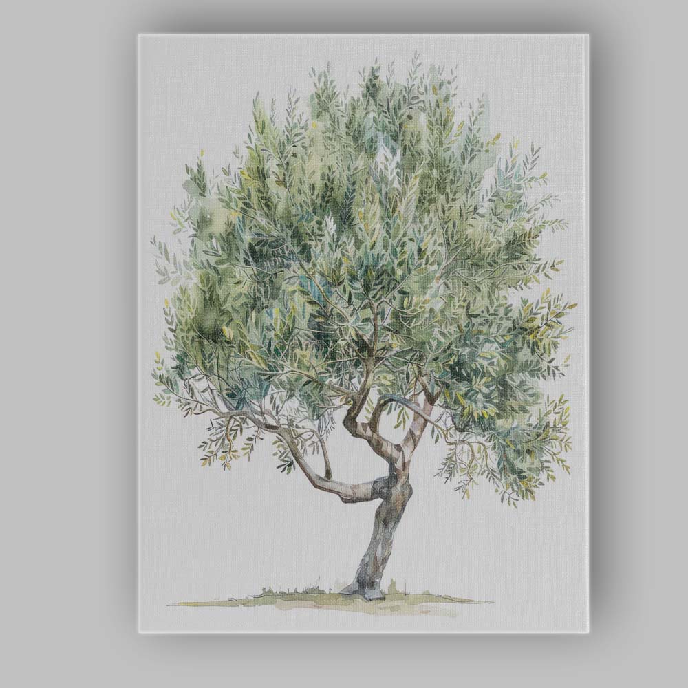 Soft Green Olive Tree Watercolour Rustic Mediterranean Landscape Canvas Wall Art Print Decor Picture Ready to Hang