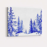 Blue Winter Forest Border Watercolour Evergreen Woodland Scene Canvas Wall Art Print Decor Picture Ready to Hang