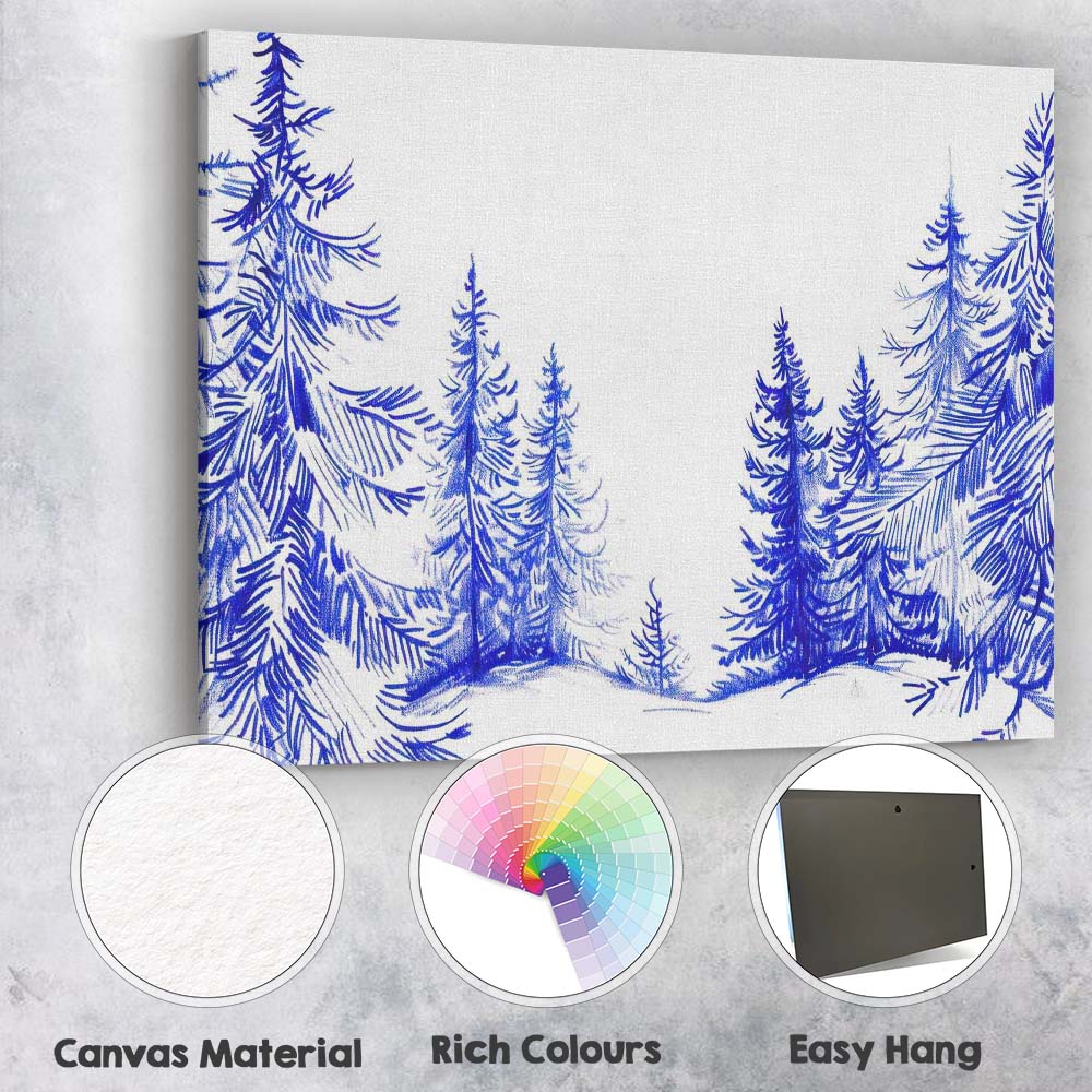 Blue Winter Forest Border Watercolour Evergreen Woodland Scene Canvas Wall Art Print Decor Picture Ready to Hang