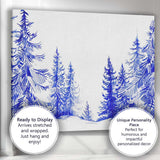 Blue Winter Forest Border Watercolour Evergreen Woodland Scene Canvas Wall Art Print Decor Picture Ready to Hang