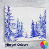 Blue Winter Forest Border Watercolour Evergreen Woodland Scene Canvas Wall Art Print Decor Picture Ready to Hang