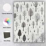Modern Scandinavian Tree Pattern Yellow Folk Art Woodland Design Canvas Wall Art Print Decor Picture Ready to Hang