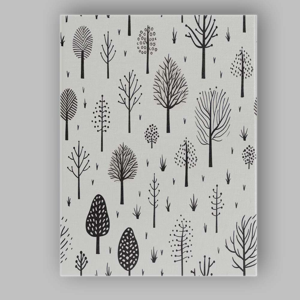 Modern Scandinavian Tree Pattern Yellow Folk Art Woodland Design Canvas Wall Art Print Decor Picture Ready to Hang