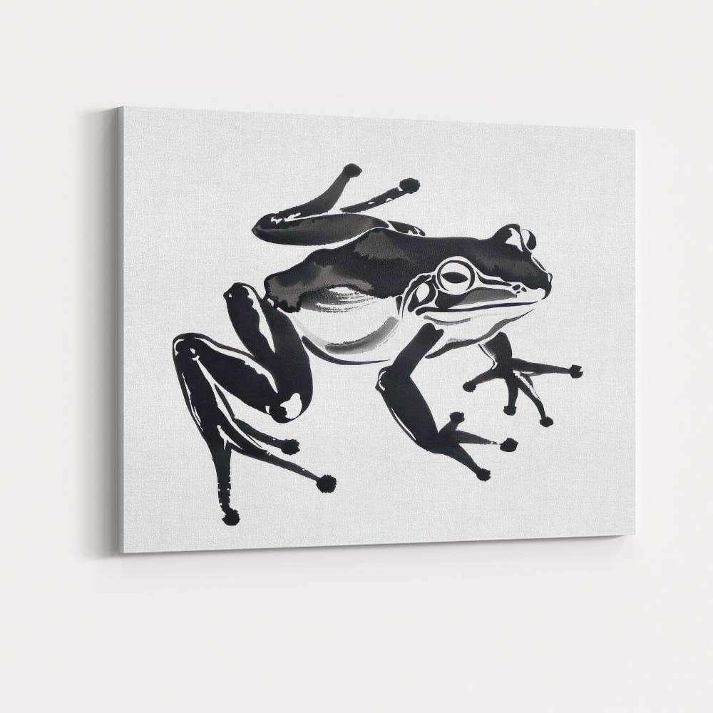Contemporary Black Tree Frog Wildlife Illustration Artistic Nature Canvas Wall Art Print Decor Picture Ready to Hang