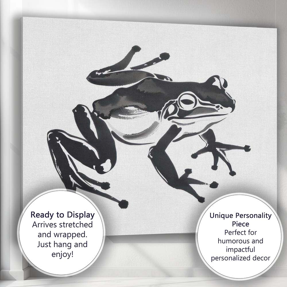 Contemporary Black Tree Frog Wildlife Illustration Artistic Nature Canvas Wall Art Print Decor Picture Ready to Hang