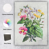 Antique Floral Botanical Bouquet With Pink And Yellow Flowers Illustration Canvas Wall Art Print Decor Picture Ready to Hang