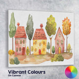 Charming Watercolour Village Houses And Trees Folk Art Illustration Canvas Wall Art Print Decor Picture Ready to Hang
