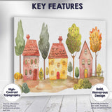 Charming Watercolour Village Houses And Trees Folk Art Illustration Canvas Wall Art Print Decor Picture Ready to Hang