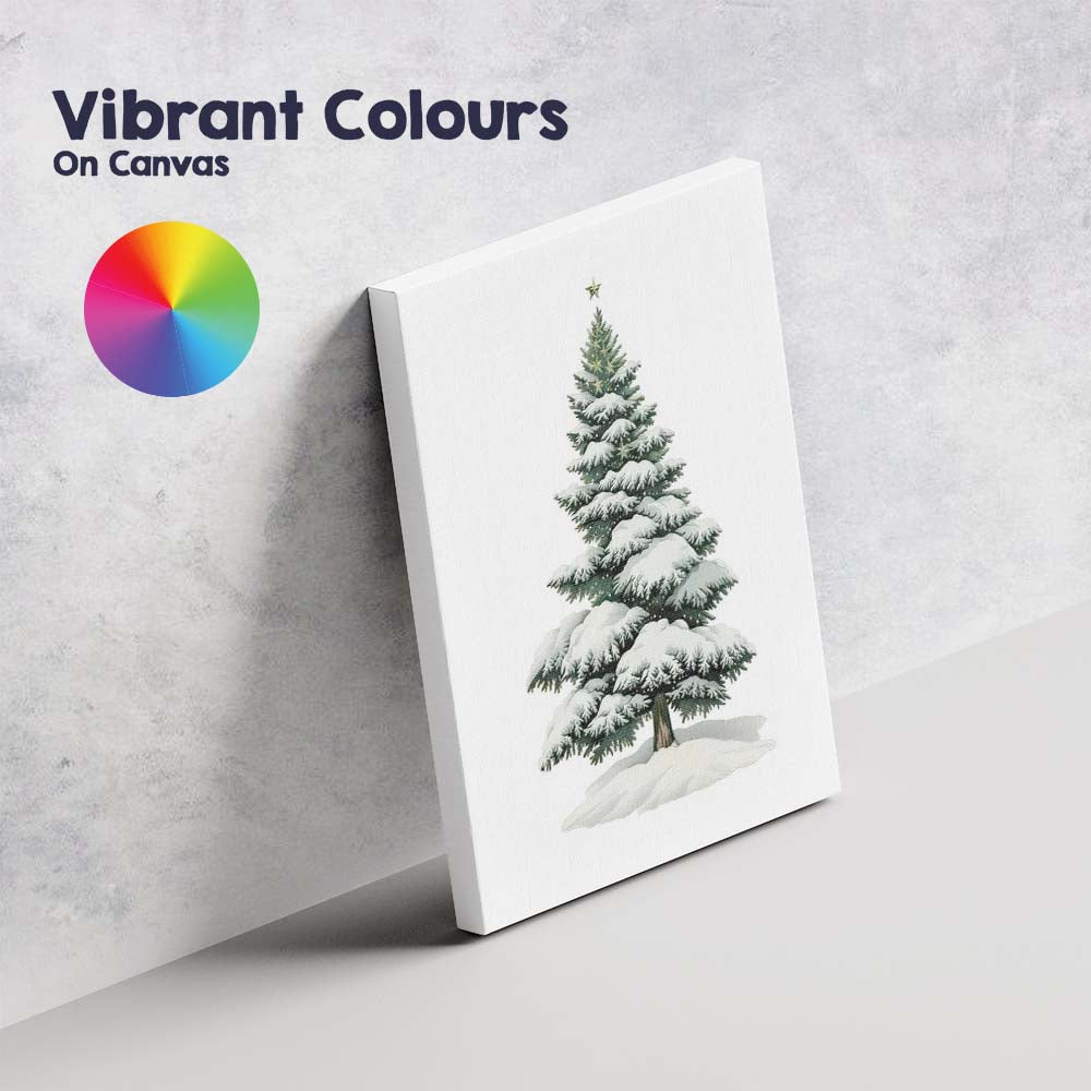 Snow Covered Christmas Fir Tree Winter Evergreen Illustration Canvas Wall Art Print Decor Picture Ready to Hang