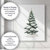 Snow Covered Christmas Fir Tree Winter Evergreen Illustration Canvas Wall Art Print Decor Picture Ready to Hang